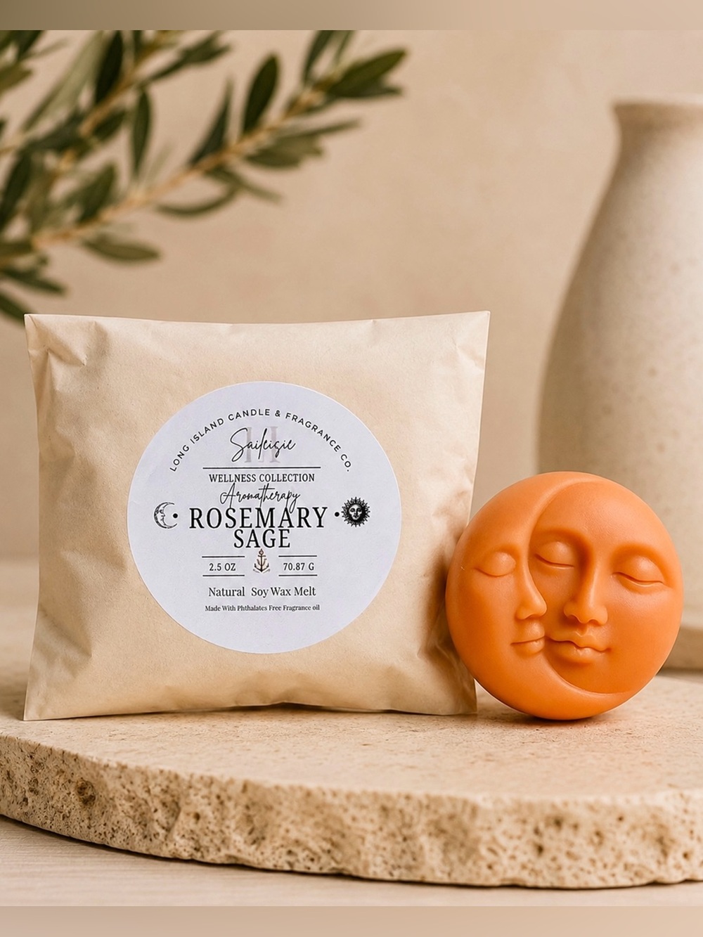 Rosemary & Sage Moon Melts – 2 Moon Face Soy Wax Melts | Aromatherapy Wellness